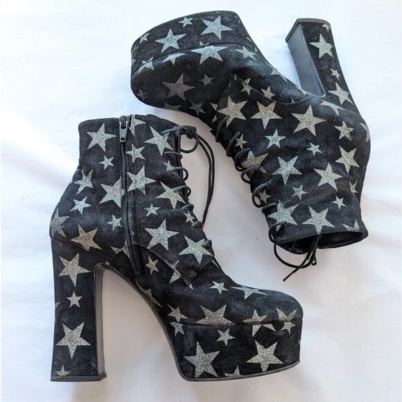 Saint Laurent Candy Suede Star Lace-up Ankle Platform Boots, size EU38/US8 - Picture 4 of 11